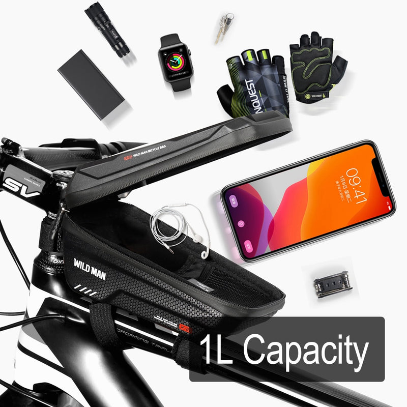 WILD MAN New Bike Bag Frame Front Top Tube Cycling Bag Waterproof 6.6in Phone Case Touchscreen Bag MTB Pack Bicycle Accessories