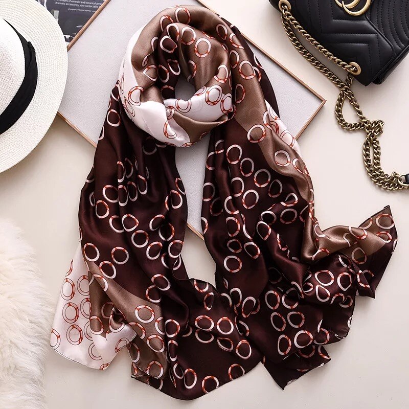 180*90cm Luxury Brand Spring Autumn New Silk Scarf Women Shawl Fashion Soft Poncho Chiffon Hijab Foulard Muffler Bandanna Pareo