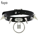 Punk Black Bell Lock PU Leather Necklaces for Women Cosplay Rock Geometry Rivet Collar Choker Necklaces Festival Jewelry