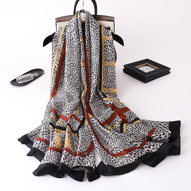 180*90cm Luxury Brand Spring Autumn New Silk Scarf Women Shawl Fashion Soft Poncho Chiffon Hijab Foulard Muffler Bandanna Pareo