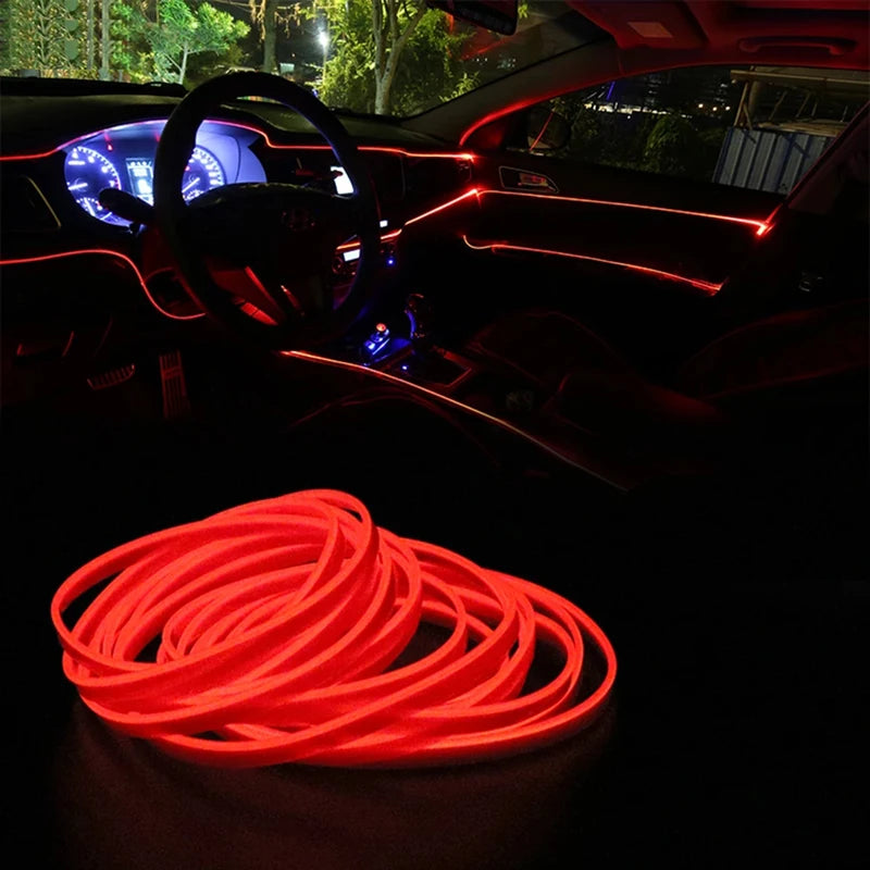 EL Wire Car Interior Lights Ambient LED Flex Rgb Strip Auto Flexible Atmosphere Neno Tube Soft USB Lamp Lighting Rope Tape Light