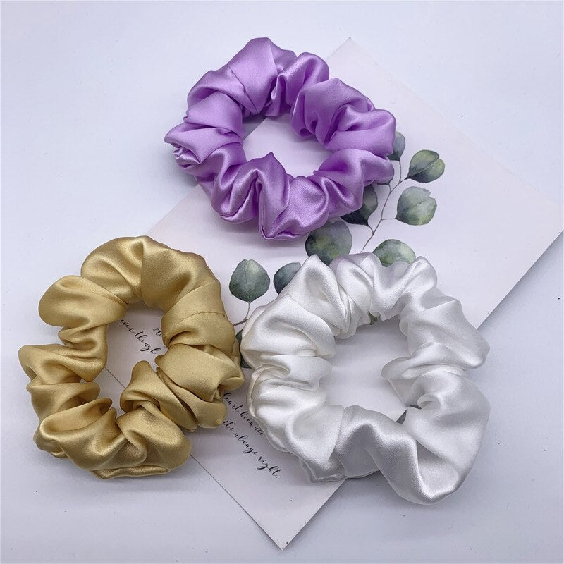 100% Pure Silk Hair Scrunchie Width 3.5cm Hair Ties Band Girls Ponytail Holder Luxurious Colors Sold by one pack of 3pcs