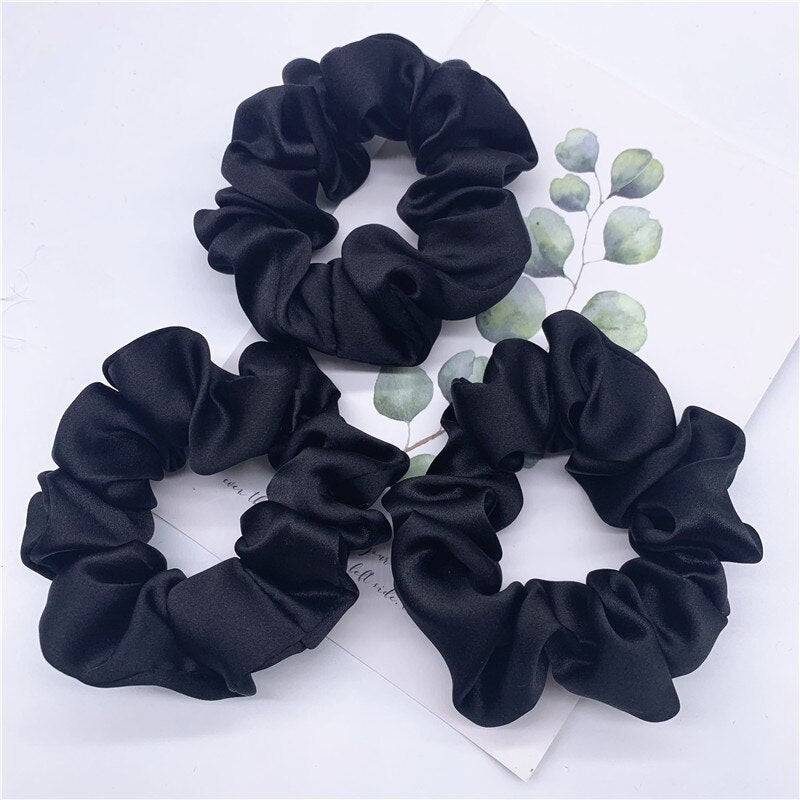 100% Pure Silk Hair Scrunchie Width 3.5cm Hair Ties Band Girls Ponytail Holder Luxurious Colors Sold by one pack of 3pcs