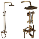 Antique Brass Shower Faucets Set 8'' Rainfall Shower Head Brass Handshower Dual Handle Mixer Tap Rotation Bath Shower Faucet