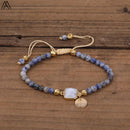 Natural Stone Water Drop Beads Bracelets Handmade 4mm Black Labradorite Stone Beads Knot Braided Bracelet Women Boho Jewelry