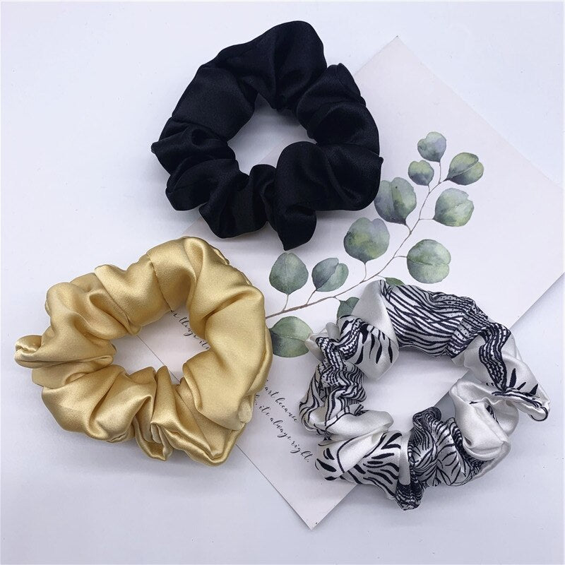 100% Pure Silk Hair Scrunchie Width 3.5cm Hair Ties Band Girls Ponytail Holder Luxurious Colors Sold by one pack of 3pcs