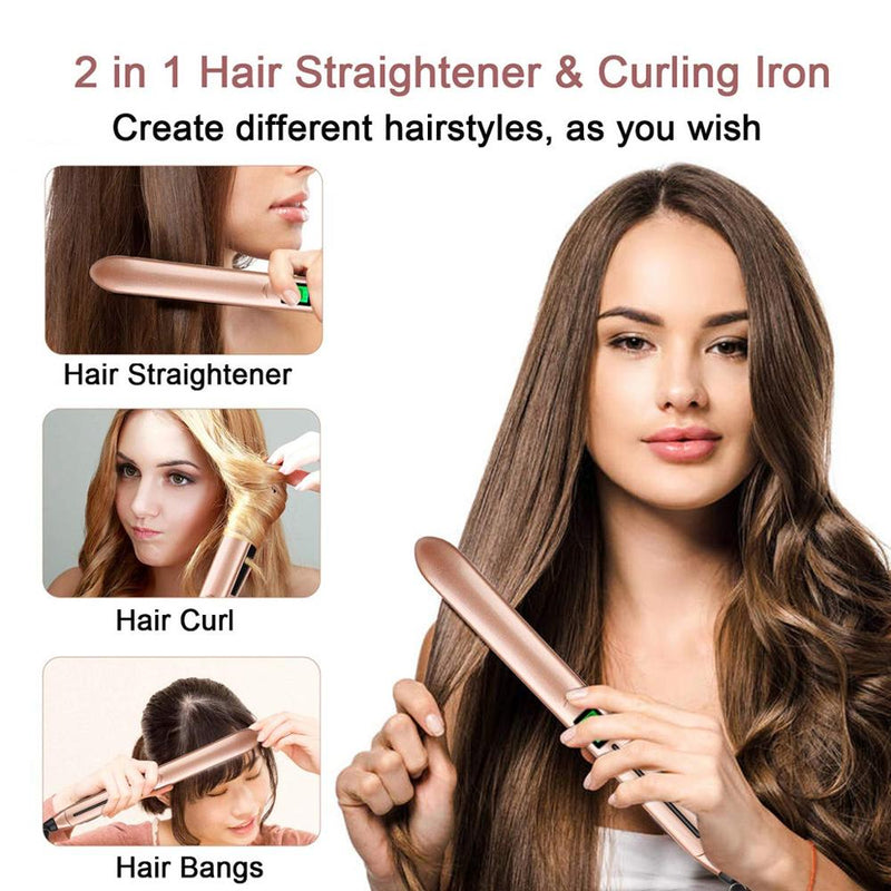 2 In 1 Hair Straightener Flat Iron Hair Curling Irons Plates Heat Professional Hair Iron For Ptc Hair Iron Hair Styling Tools