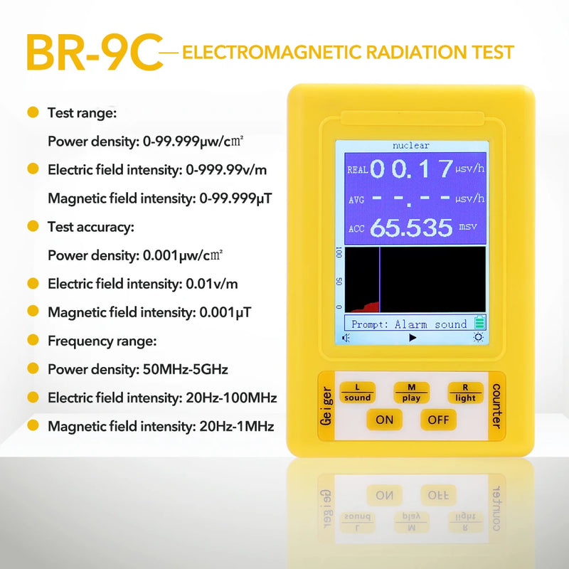 BR-9 Series Electromagnetic Radiation Nuclear Detector EMF Handheld Digital Display Geiger Counter Full-functional Type Tester