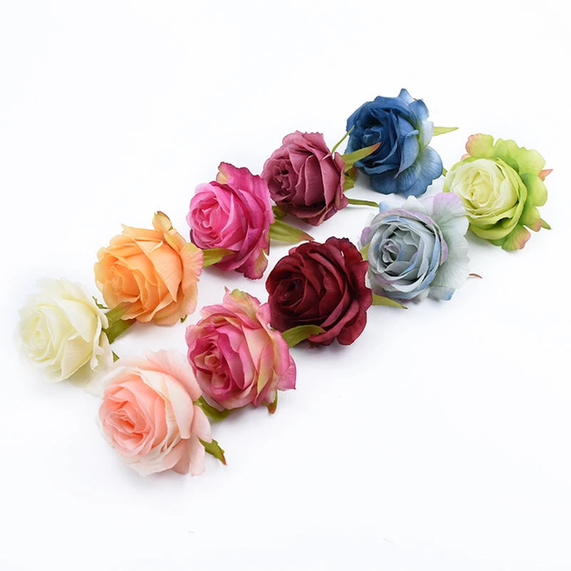 100pcs Artificial Flowers Silk Roses Head Christmas Decorations for Home Wedding Decorative Wall Bridal Accessories Clearance