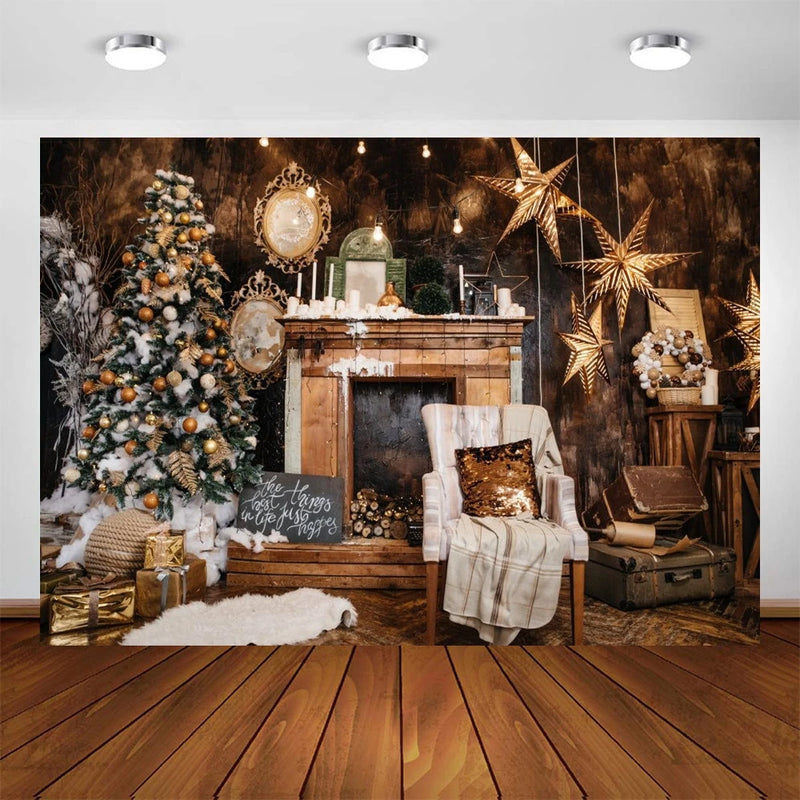 Christmas Backdrop Tree Fireplace Star Room House Photography Background Photo Studio Vinyl Photophone Photozone Photocall Prop