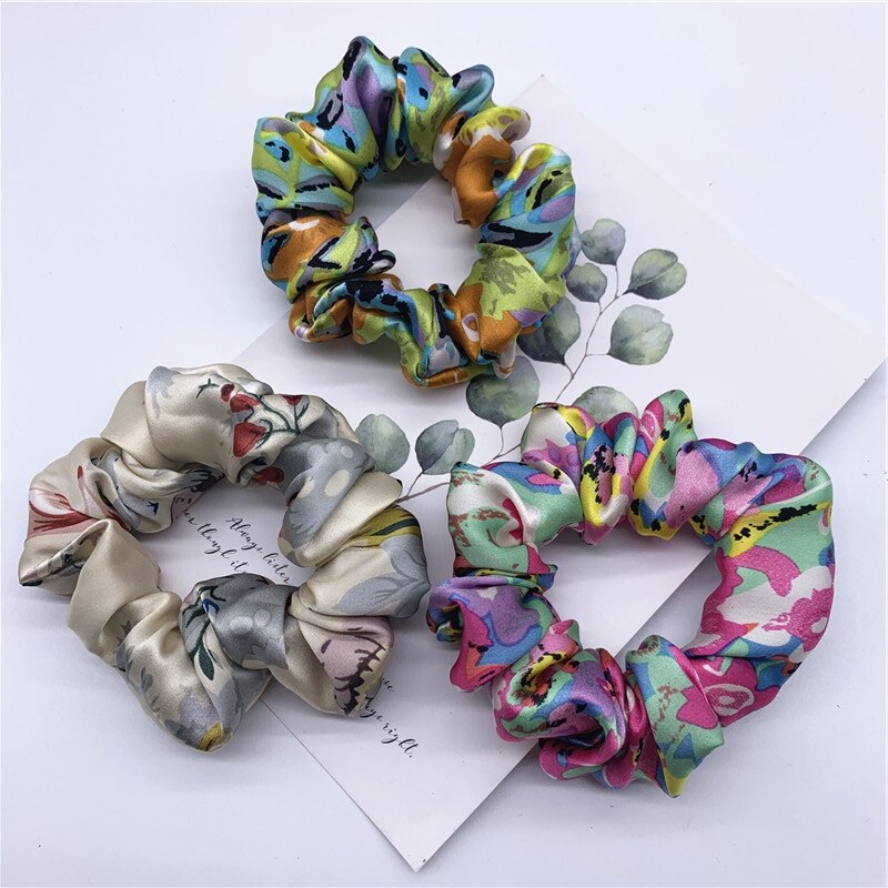 100% Pure Silk Hair Scrunchie Width 3.5cm Hair Ties Band Girls Ponytail Holder Luxurious Colors Sold by one pack of 3pcs