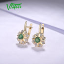 VISTOSO Gold Earrings For Women 14K 585 Yellow Gold Sparkling Emerald Luxury Diamond Wedding Anniversary Elegant Fine Jewelry