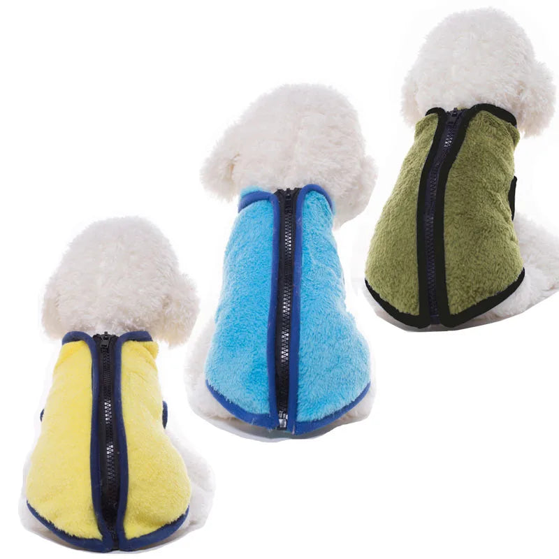 6 Colors Double-side Fleece Dog Clothes Warm Coat Vest Winter Soft High Collar Sweater Jacket With Zipper Pet Clothes Apparel XL