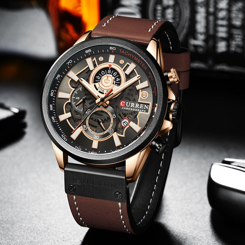 CURREN Watch for Men Top Brand Watches Leather Strap Wristwatch Fashion Chronograph Sport Quartz Clock Male Gift