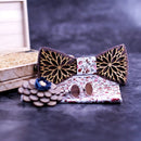 Double layer Wooden Bow Tie Men's Cotton Floral wood decoration Bowtie Set Business CuffLinks for Wedding corbatas para hombre