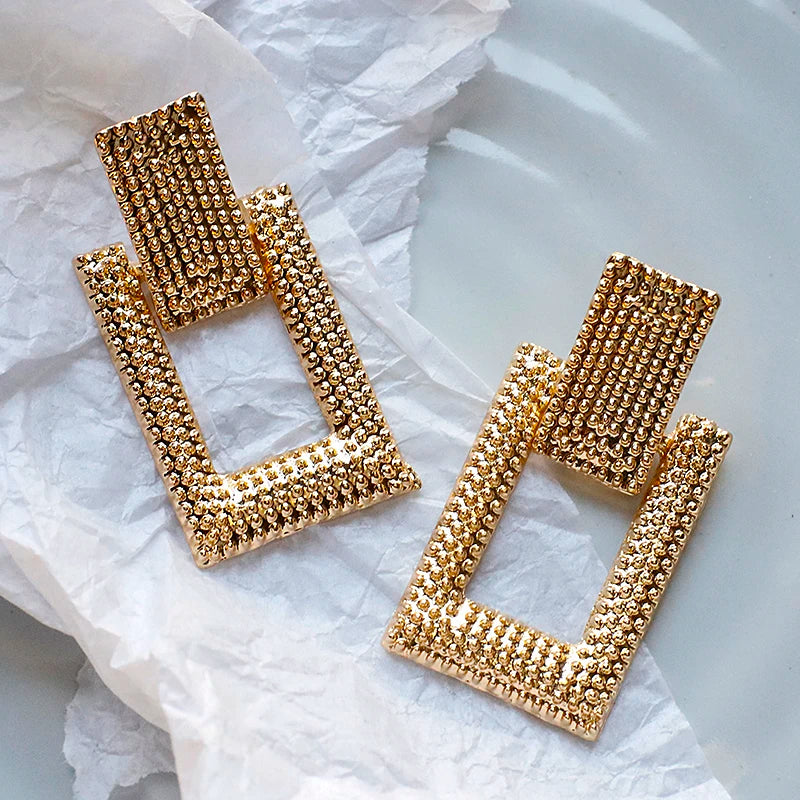 AENSOA 2024 Fashion Geometric Earring for Women Gold Color Metal Jewelry Exaggeratted Punk Big Long Rectangle Statement Earring