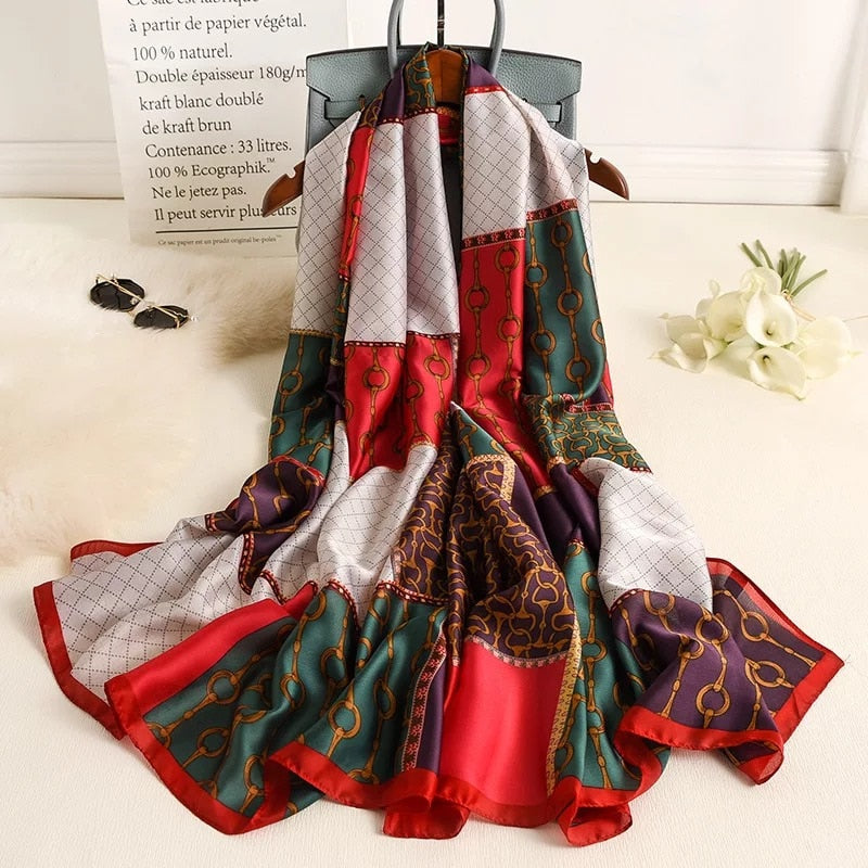 180*90cm Luxury Brand Spring Autumn New Silk Scarf Women Shawl Fashion Soft Poncho Chiffon Hijab Foulard Muffler Bandanna Pareo