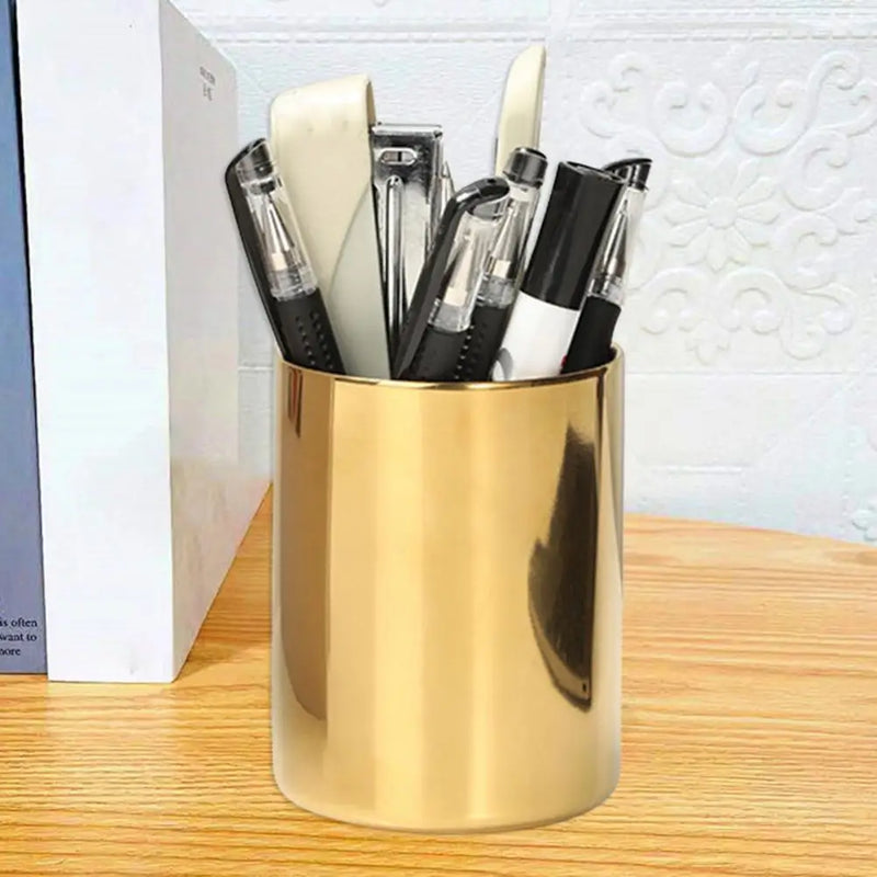 Pen Holders Organizer Space-saving Stainless Steel All-match Polished Brush Pots Plating Makeup Tools Holder Pen Containers 2021