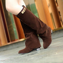 Women Boots Buckle Belt Flock Leather Low Heel Women's Boot Autumn Winter Loose Shoes Female Black Booties knee high Boots 33-43