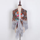 130*130cm Russian National Big Square Scarf For Women Cotton Ethnic Style Print Head Scarves Ladies Retro Fringed Blanket Shawl