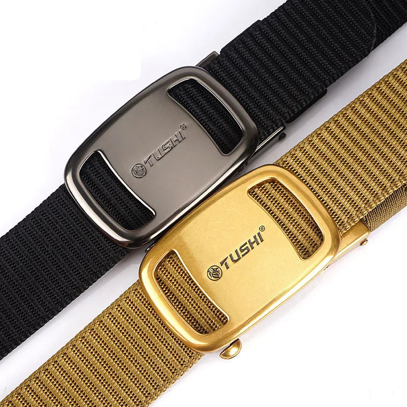 TUSHI Male Outdoor Hunting Tactical Belt Men's Military Nylon Waist Strap High Quality Metal Automatic Buckle Army Canvas Belts