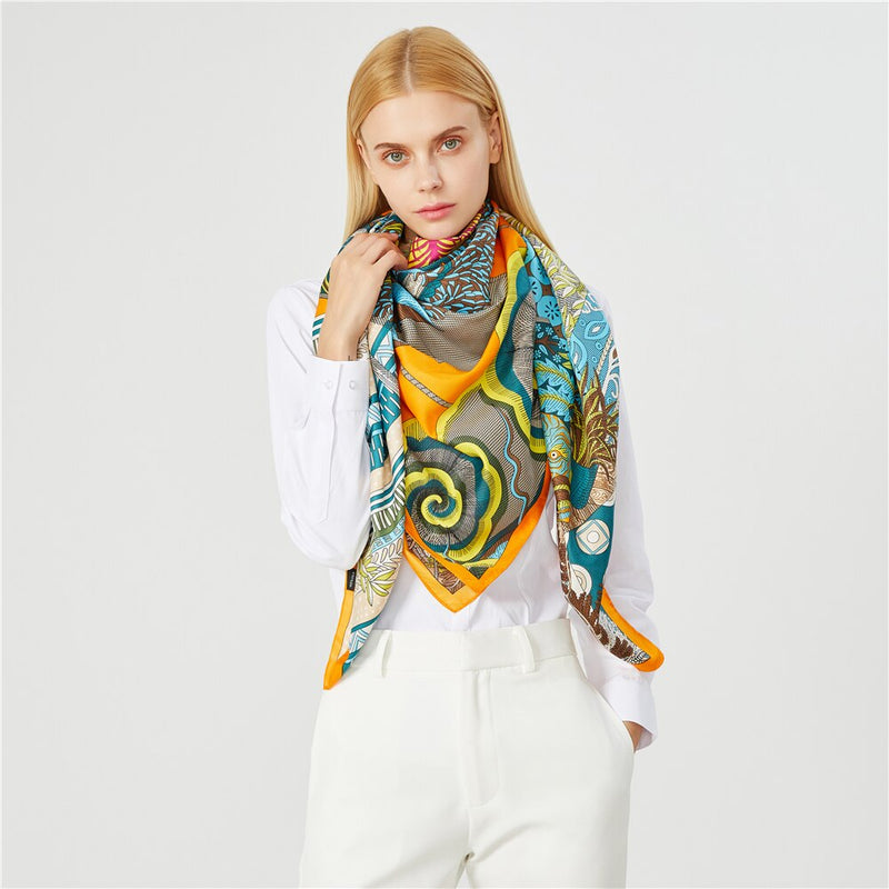 Luxury Brand Scarf 130cm Bandanna Incanto Amity Twill 100% Silk Scarf Women Square Scarves Kerchief For Ladies Fashion Shawl