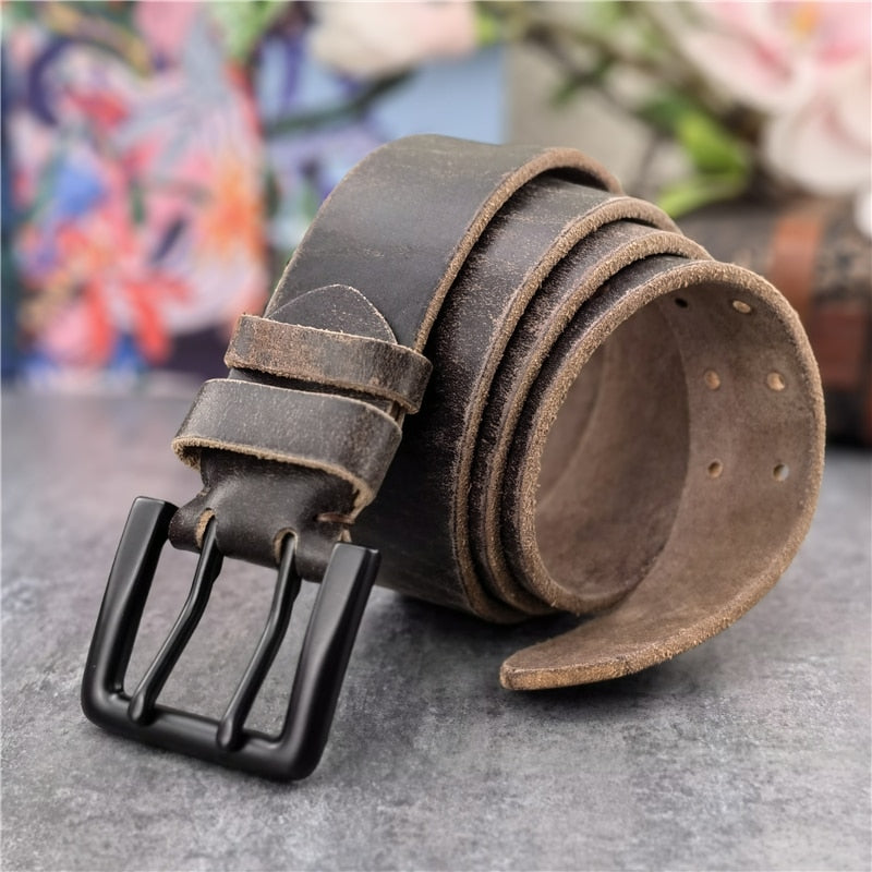 Double Pin Vintage Belt Buckle Super Wide 4.2CM Genuine Leather Men Belt Luxury Ceinture Homme Jeans Cinturon Mujer MBT0018