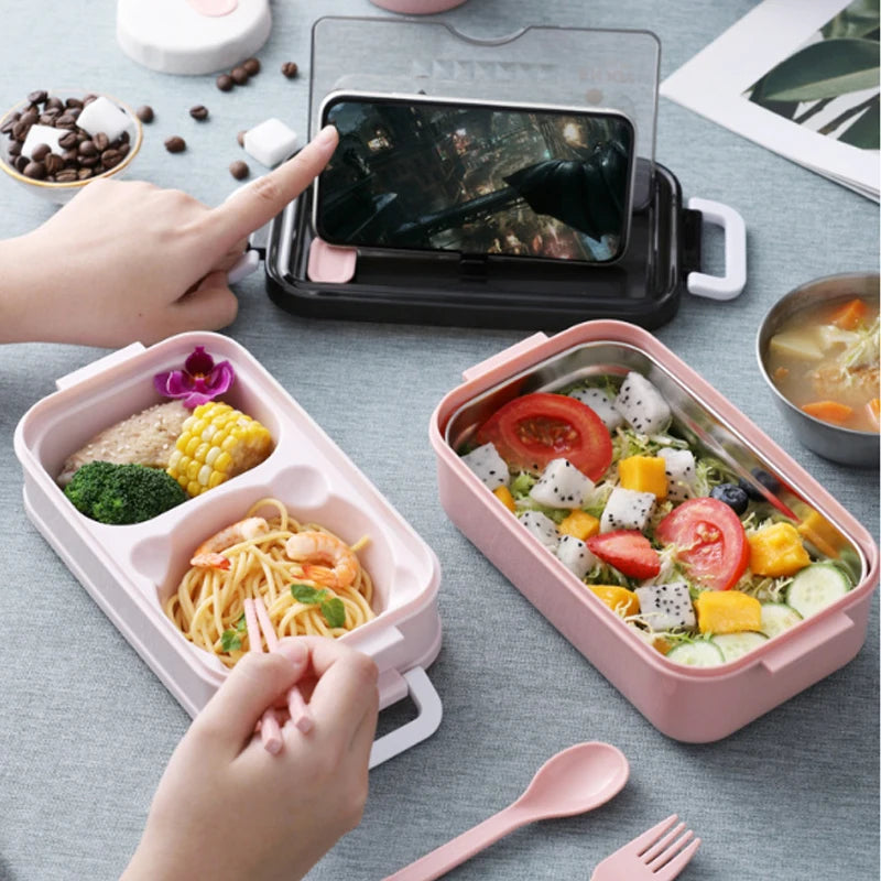 304 Stainless Steel Lunch Box Bento Box For School Kids Office Worker 2layers Microwae Heating Lunch Container Food Storage Box