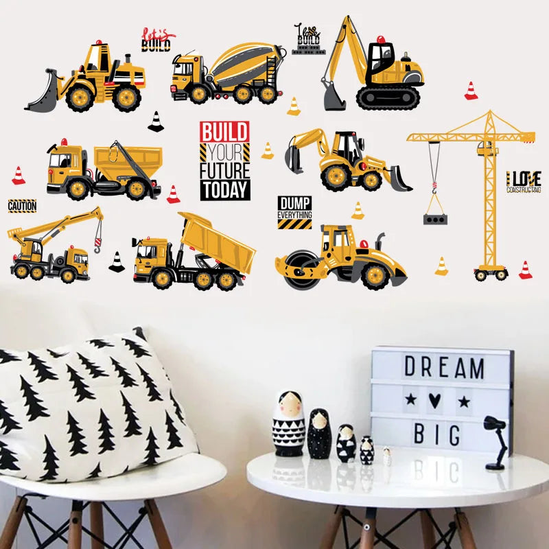 Cartoon Tractor Wall Stickers DIY Transport Cars Wall Art Decal Decoration for Kids Rooms Boys Girls Children Bedroom Home Decor