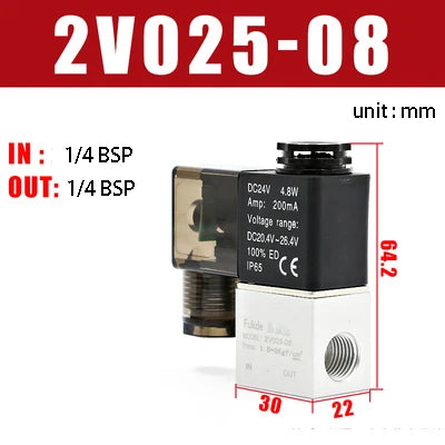 Air Solenoid Valves 2V025-08 2 Position 2 Port 1/4" Normally Closed Valv Pneumatic Solenoid Valve 12V 24V 110V 220V Volt