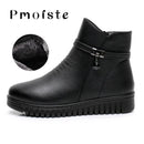 Women Ankle boots 2023 Warm Plush Wedge Boots for Women Casual Shoes Non-slip Waterproof Leather Boots Women Zipper Female Boots