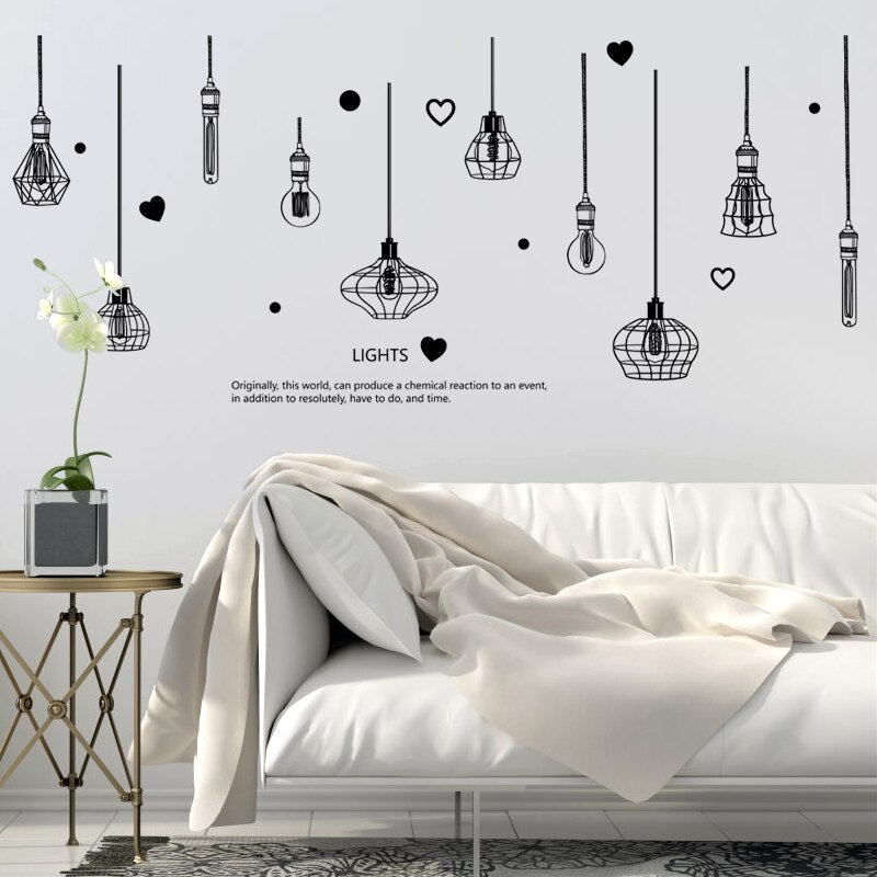 226*97cm Black Chandelier Wall Stickers Light Bulb Home Decor for Living Room Bedroom Art DIY Vinyl Wall Decals Removable