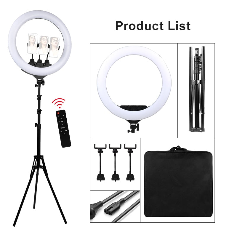 PYNSSEU 22inch Video Ring Lamp with 2M Light Stand Remote Countrol Phone Holder Photographic Ring Light for YouTube Makeup Live