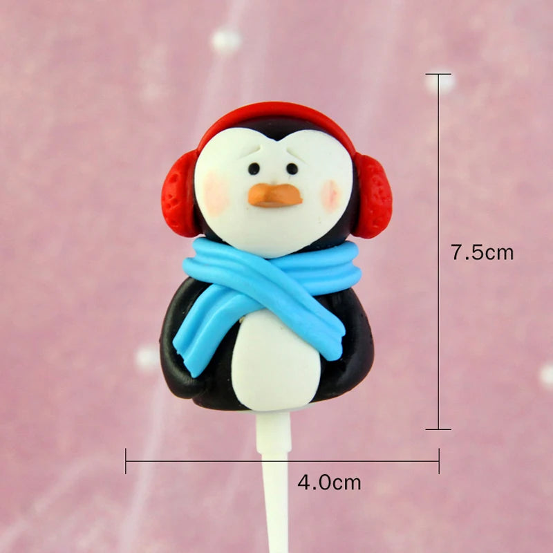 Merry Christmas Hat Scarf Winter Penguin Cake Topper for Baby Shower Snowflake Xmas Party Baking Decoration Dessert Supplies