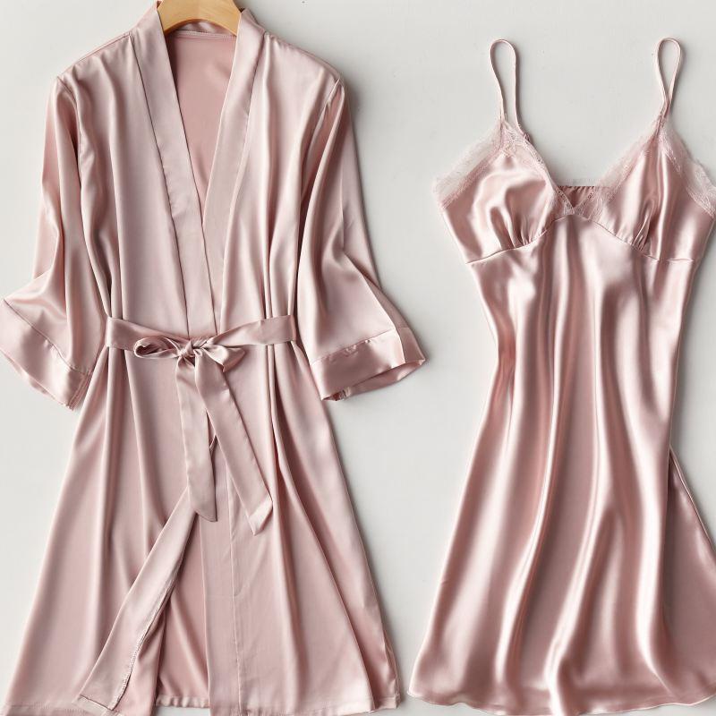 Satin Bride Bridesmaid Wedding Robe Women Soft Homewear 2PCS Sleepwear Summer New Nightdress Silky Intimate Lingerie Nightwear