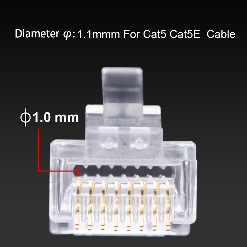 OULLX 6U RJ45 Connector Cat6 Cat6A Jack FTP Gold Plated Pass Through Ethernet Cables Network RJ-45 Plug Cat5 Cat5e STP Shielded