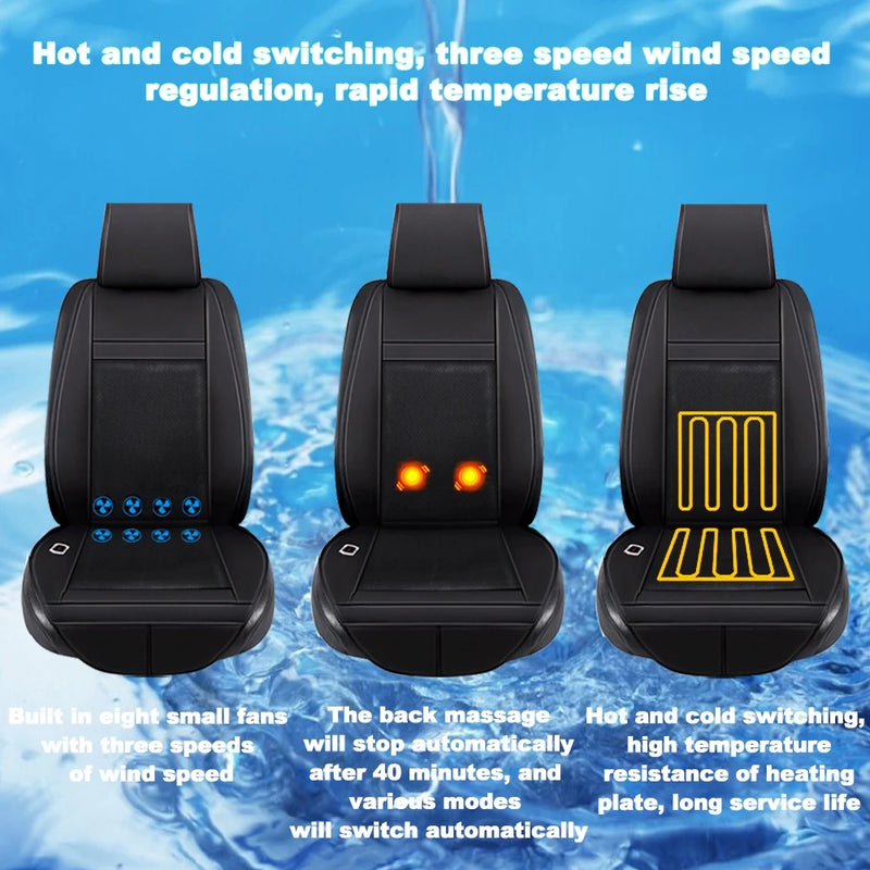 3 Functions 12V Van Car Heater Seat Cover with Waist Vibrating Massage & Cool Wind Heated Warm 4Seasons Interior Accessories x1