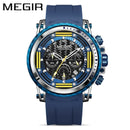 MEGIR Men Watches Brand Luxury Silicone Strap Waterproof Sport Quartz Chronograph Military Watch Men Clock Relogio Masculino