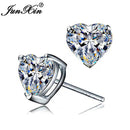 Girls Cute Heart Stud Earrings For Women White Gold Color Brilliant White Zircon Blue Purple Austrian Crystal Wedding Studs Cz
