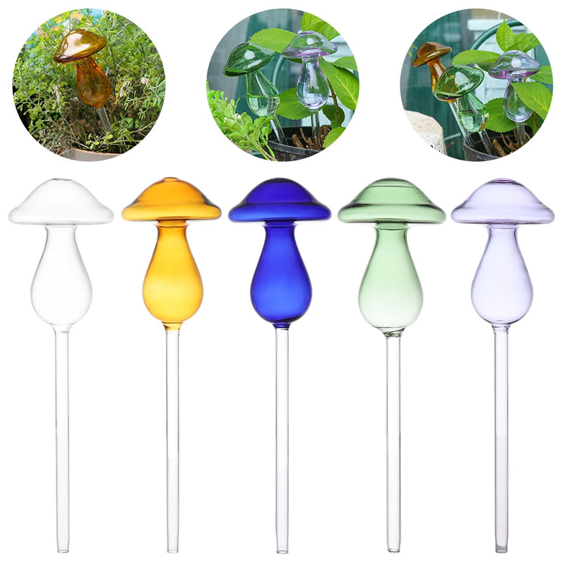 1PC New Multicolor Glass Mushroom Design Plant Watering Kits Plant Flowers Water Feeder Self Watering Home Garden Supplies