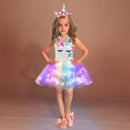 Rainbow Unicorn Dress Girls Led Light Flower Birthday Party Tutu Outfits Kids Halloween Christmas Unicorn Costume with Headband