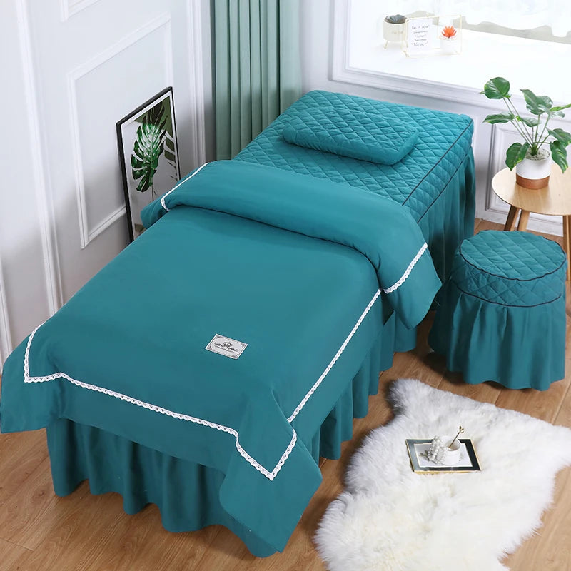 Embroderied 4pcs Bedding Sets for Beauty Salon Tuina Massage Spa Bed Sheets Bed Cover Pillowcase Stoolcover Duvet Cover Sets