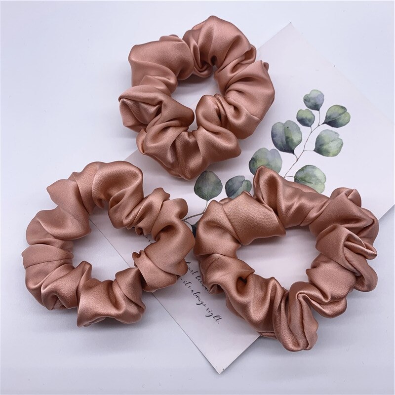 100% Pure Silk Hair Scrunchie Width 3.5cm Hair Ties Band Girls Ponytail Holder Luxurious Colors Sold by one pack of 3pcs