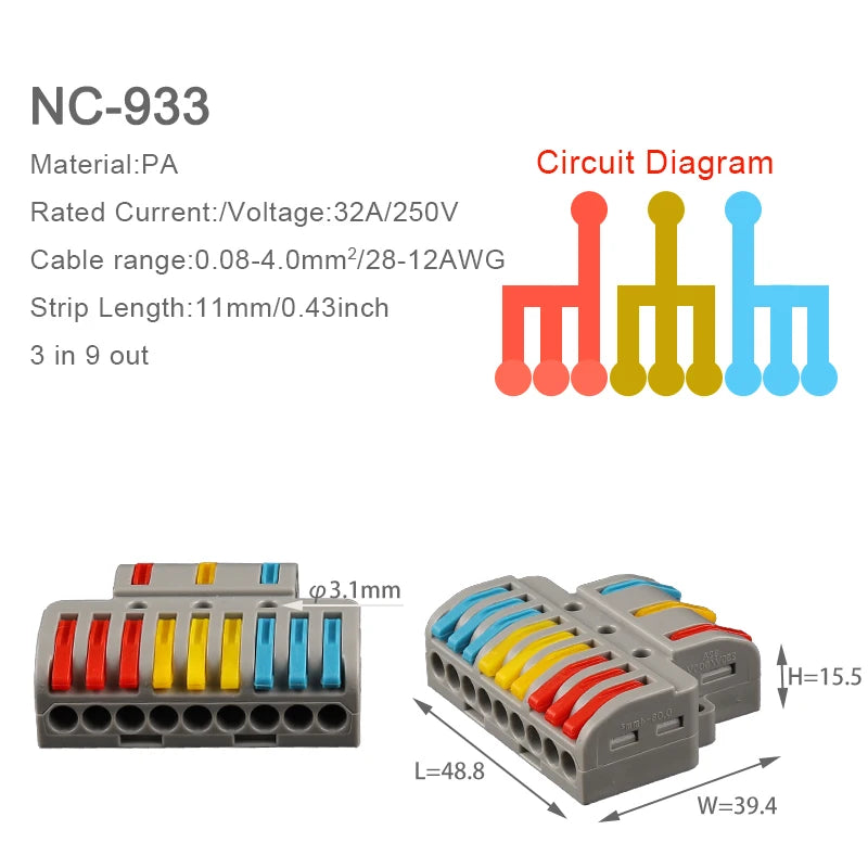 20PCS Quick Cable Splitter Push-in Wire Connector Universal Compact Conductor Wiring Terminal Block For ELECTRICAL Connection