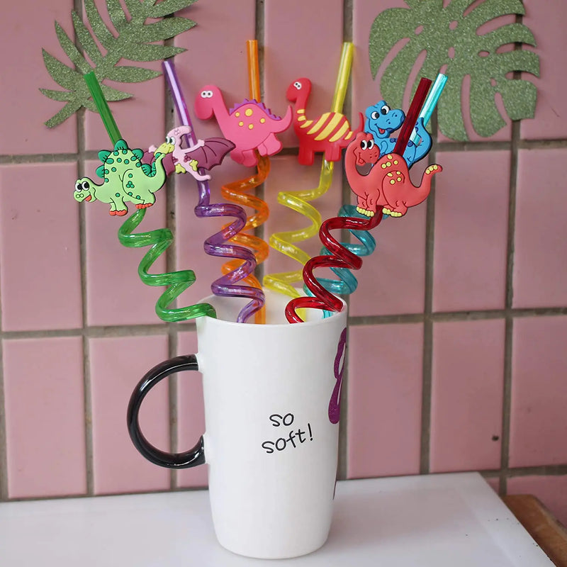 8X Jurassic World Dinosaur Drinking Plastic Straws for Kids Birthday Party Decors Dinosaur Party Reusable Straws Party Supplies