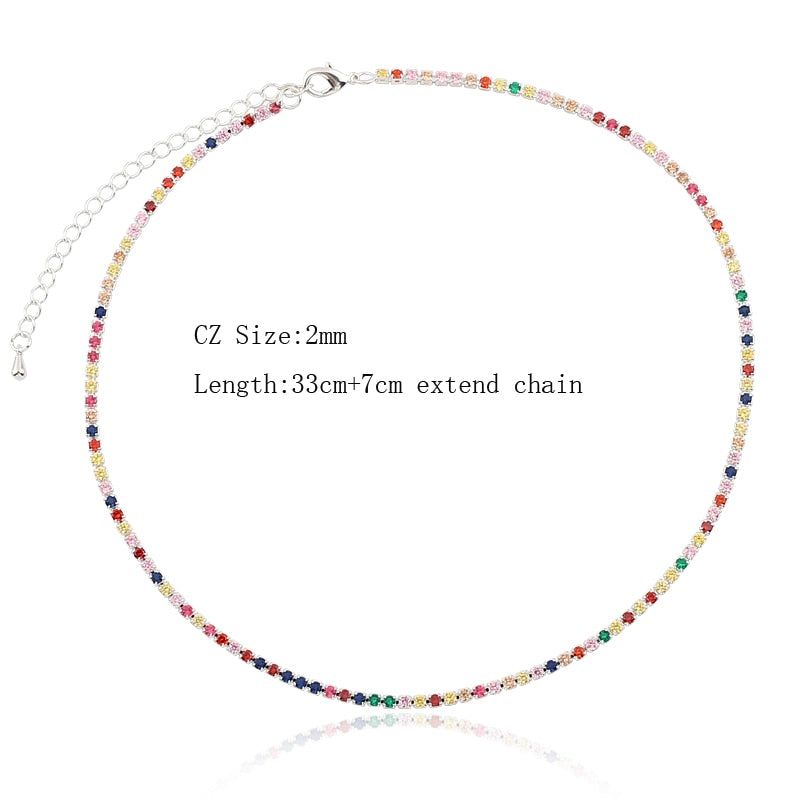 Sexy Short Sparking Rainbow Tennis Chain Chocker Necklace With AAA+ CZ Fashion Personality Women Collar Jewellery bijoux femme