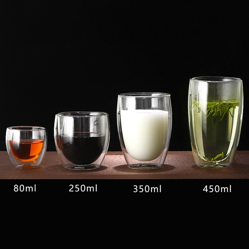 1Pc Double Wall Glass Cup Transparent Tea Coffee Mug Ice Beer Cup Heat Resistant Insulated Glass Cup Creative Mug For Milk Juice