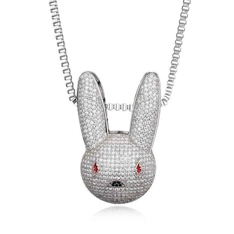 D&amp;Z New Bad Bunny Pendant Necklace Iced Out AAA Cubic Zirconia Bling Men&