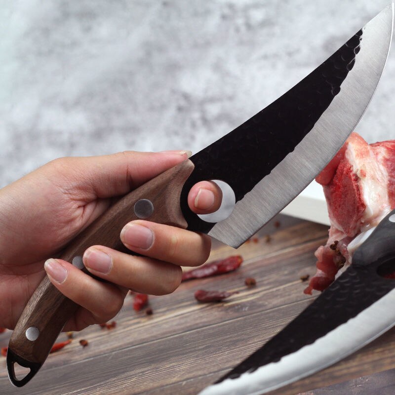 Liang Da 6 inch Boning Knife Handmade Forged Serbian Chef Knife Butcher Kitchen Knife with Full Tang Handle Leather Knife Sheath