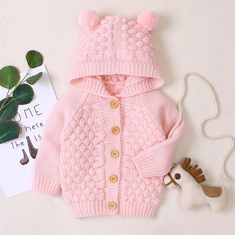 Spring Autumn Newborn Infant Baby Girl Boy Cardigan Clothes Winter Jacket Warm Coat Knitted Sweater Hooded Button Outwear